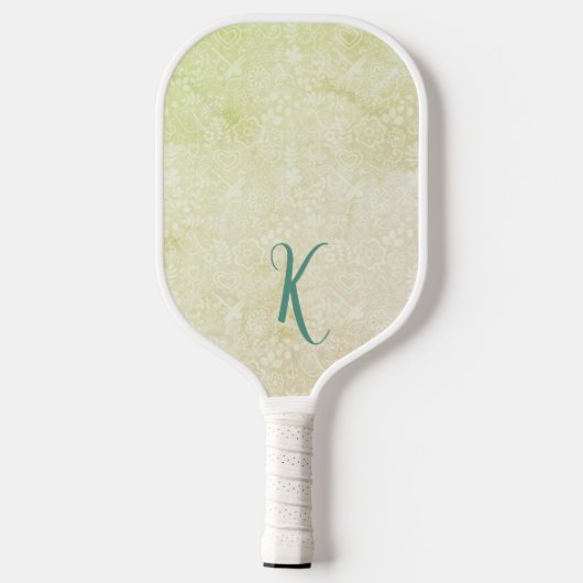 Chic Yellow Floral Pattern Monogram Pickleball Paddle (Achterkant)