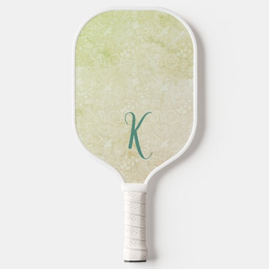 Chic Yellow Floral Pattern Monogram Pickleball Paddle (Voorkant)