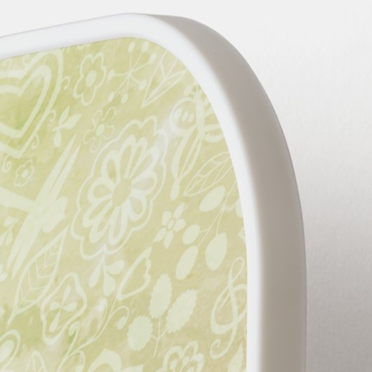 Chic Yellow Floral Pattern Monogram Pickleball Paddle (Links Detail)