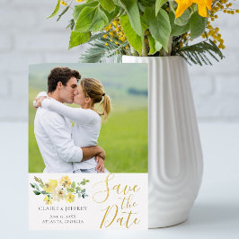 Chic Yellow Floral Photo Summer Save the Date Gold Folie Uitnodiging