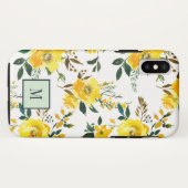 Chic Yellow Flowers en bladmonogram Case-Mate iPhone Case (Achterkant (horizontaal))