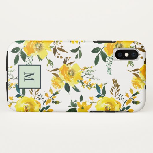 Chic Yellow Flowers en bladmonogram Case-Mate iPhone Case (Achterkant (horizontaal))