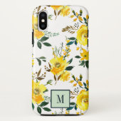 Chic Yellow Flowers en bladmonogram Case-Mate iPhone Case (Achterkant)