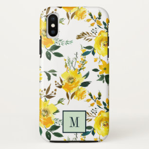 Chic Yellow Flowers en bladmonogram Case-Mate iPhone Case