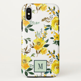 Chic Yellow Flowers en bladmonogram Case-Mate iPhone Case