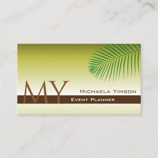 Chic Yellow Gradient Palm Leaf Monogram en Foto Visitekaartje (Voorkant)