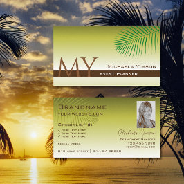 Chic Yellow Gradient Palm Leaf Monogram en Foto Visitekaartje