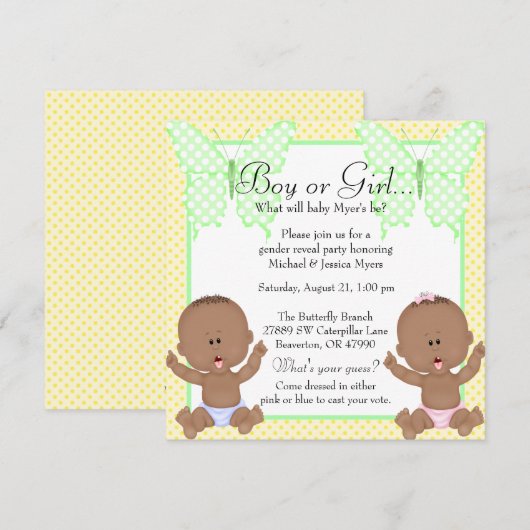 Chic Yellow & Green Butterfly Gender onthulling Kaart (Voorkant / Achterkant)