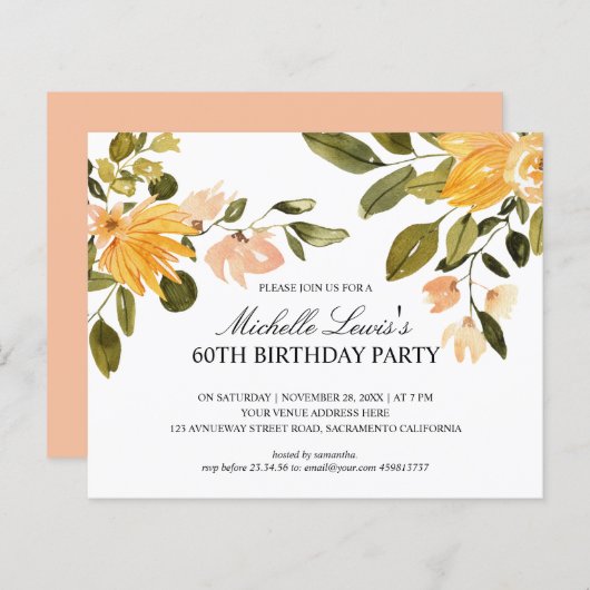 Chic Yellow green floral 60TH BIRTHDAY PARTY (Voorkant / Achterkant)