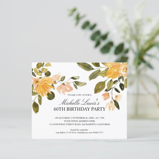 Chic Yellow green floral 60TH BIRTHDAY PARTY (Staand voorkant)