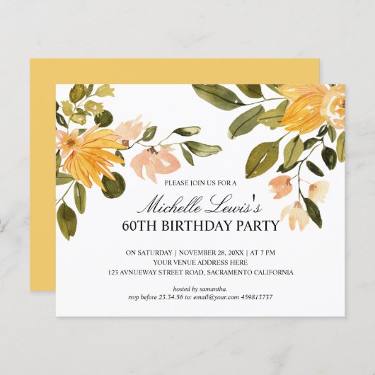 Chic Yellow green floral 60TH BIRTHDAY PARTY (Voorkant / Achterkant)