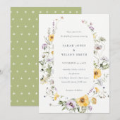 Chic Yellow Lila Wildflower Lijst Wedding Invite Bedankkaart (Voorkant / Achterkant)