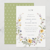 Chic Yellow Lila Wildflower Wreatding Wedding Invi Bedankkaart (Voorkant / Achterkant)