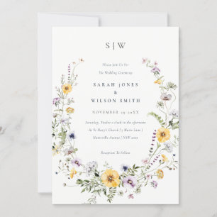 Chic Yellow Lila Wildflower Wreatding Wedding Invi Bedankkaart