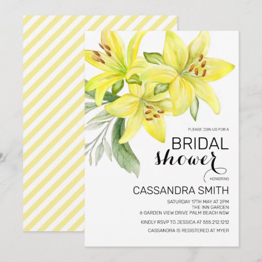 Chic Yellow Lily Floral Greenery Vrijgezellenfeest Kaart (Voorkant / Achterkant)