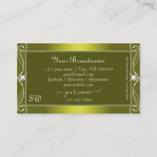 Chic Yellow Mustard Sparkle Jewels Initialen Visitekaartje (Achterkant)