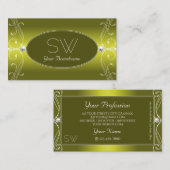 Chic Yellow Olive  Sparkle Jewels Monogram Visitekaartje (Voorkant / Achterkant)