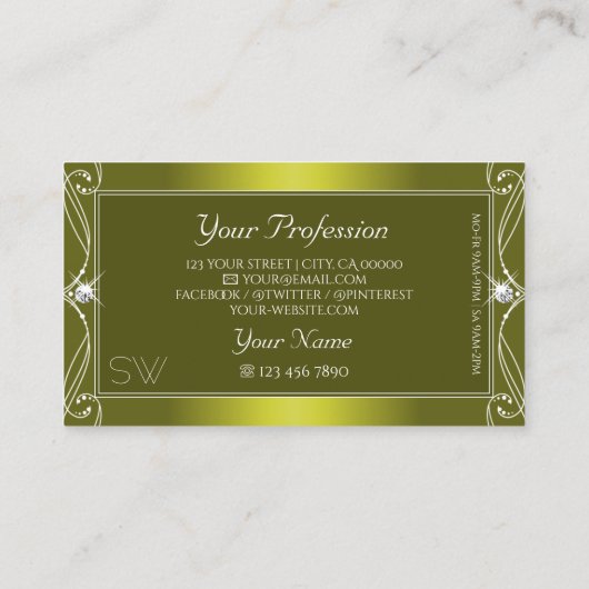 Chic Yellow Olive  Sparkle Jewels Monogram Visitekaartje (Achterkant)