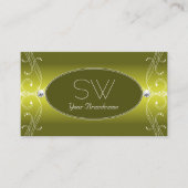 Chic Yellow Olive Sparkle Jewels Monogram Visitekaartje (Voorkant)