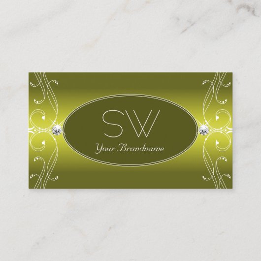 Chic Yellow Olive  Sparkle Jewels Monogram Visitekaartje (Voorkant)