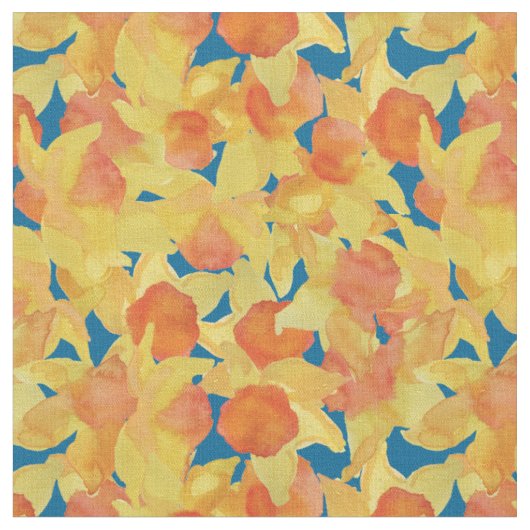 Chic Yellow Oranje Daffodils Custom Floral Fabric Stof (Close Up)