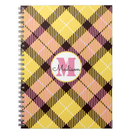 Chic Yellow Pink Pset Tartan Monogram Naam Notitieboek