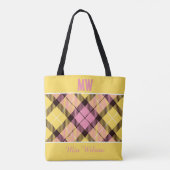 Chic Yellow Pink Pset Tartan Persoonlijke naam Tote Bag (Achterkant)