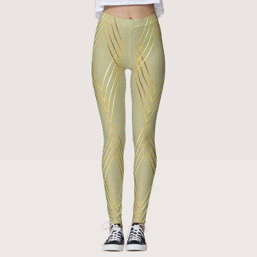 Chic Yellow Sage Diamonds Patroon Leggings (Voorkant)
