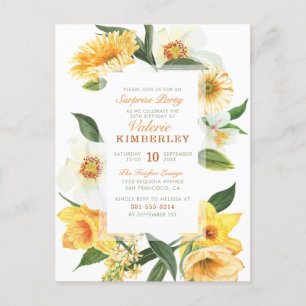 Chic Yellow Spring Daisies Floral verrassingsparty Uitnodiging Briefkaart