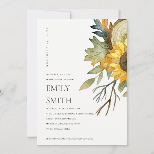 CHIC YELLOW SUNFLOWER FLORAL BRIDAL SHOWER INVITE BEDANKKAART (Voorkant)