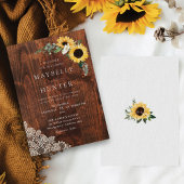 Chic Yellow Sunflower Lace & Woodgrain Wedding Kaart