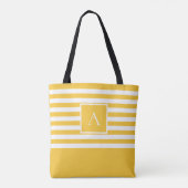 CHIC YELLOW WHITE STRIPE Square Letter Monogram Tote Bag (Achterkant)