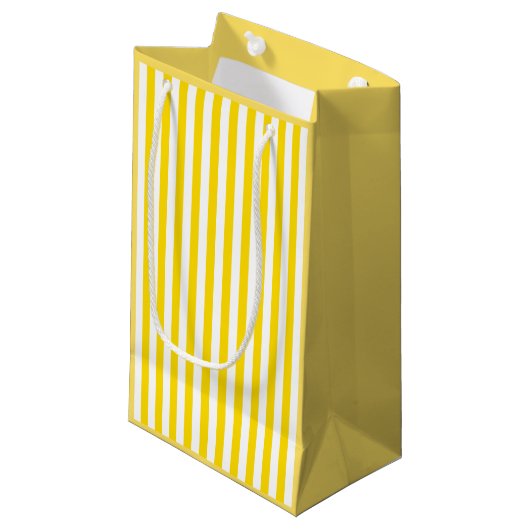 Chic Yellow White Striped Sjabloon Elegant Modern Klein Cadeauzakje (Voorkant Gekanteld)