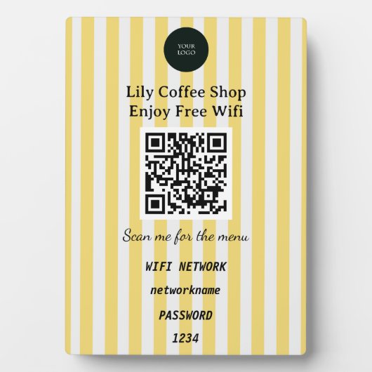 Chic Yellow & White Stripes QR Code Wifi Fotoplaat (voorkant)