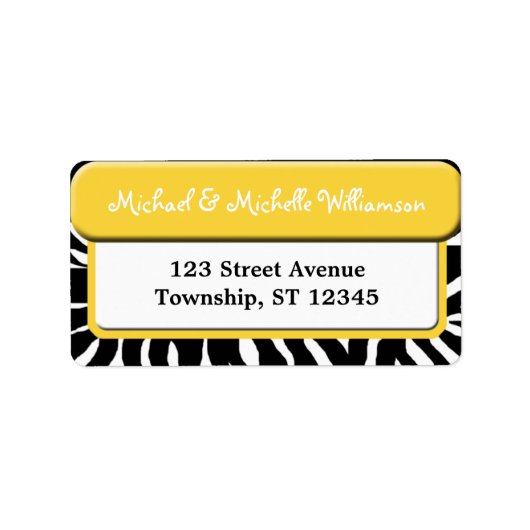 Chic Yellow Zebra Print Adresetiketten Etiket (Voorkant)