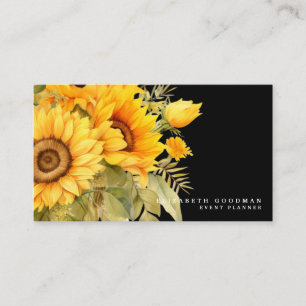 Chic Yellow Zonnebloemen Zwarte Visitekaartjes