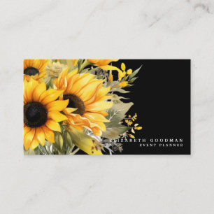 Chic Yellow Zonnebloemen Zwarte Visitekaartjes