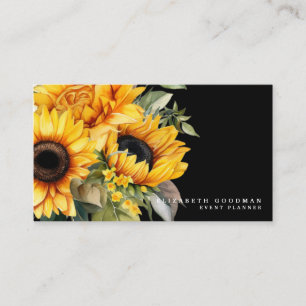Chic Yellow Zonnebloemen Zwarte Visitekaartjes