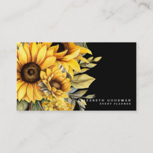 Chic Yellow Zonnebloemen Zwarte Visitekaartjes