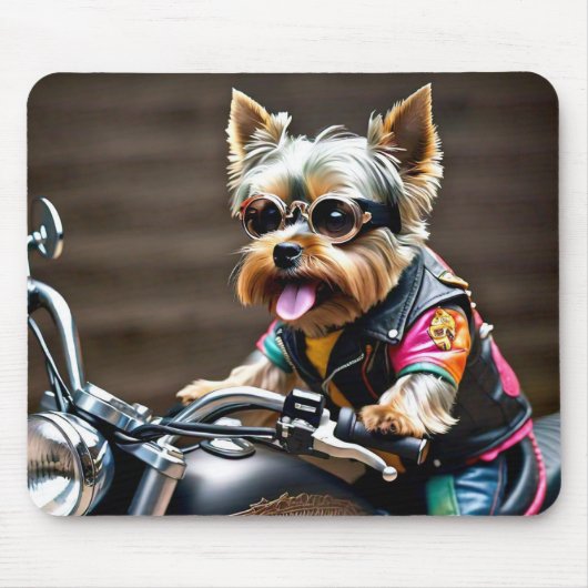 Chic Yorkie op een motorfiets Muismat (Voorkant)