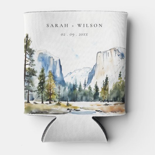 Chic Yosemite National Park CA Waterverf bruiloft Blikjeskoeler (Voorkant)