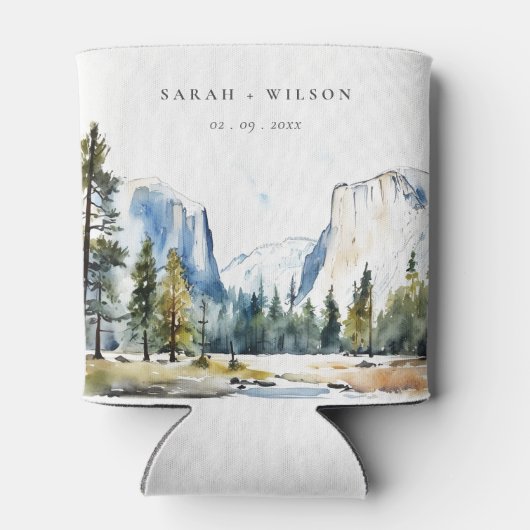 Chic Yosemite National Park CA Waterverf bruiloft Blikjeskoeler (Achterkant)