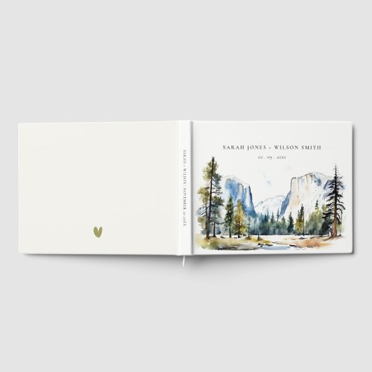 Chic Yosemite National Park CA Waterverf bruiloft Gastenboek (Volledig)