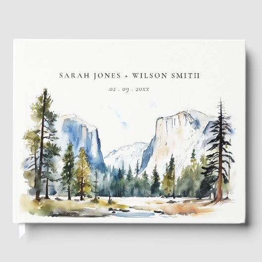 Chic Yosemite National Park CA Waterverf bruiloft Gastenboek (Voorkant)