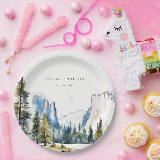 Chic Yosemite National Park CA Waterverf bruiloft Papieren Bordje (Feest)