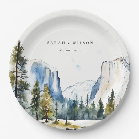 Chic Yosemite National Park CA Waterverf bruiloft Papieren Bordje (Voorkant)