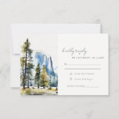 Chic Yosemite National Park CA Waterverf bruiloft RSVP Kaartje (Voorkant)
