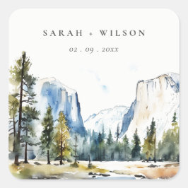 Chic Yosemite National Park CA Waterverf bruiloft Vierkante Sticker
