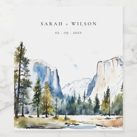 Chic Yosemite National Park CA Waterverf bruiloft Wijn Etiket (Enkel label)