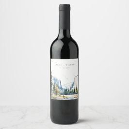 Chic Yosemite National Park CA Waterverf bruiloft Wijn Etiket
